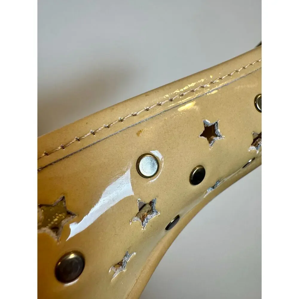 Jimmy Choo Nude Patent Leather Star Stud Ballet Flats Size 37 Made in Italy
